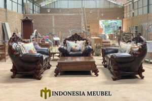 Set Sofa Tamu Mewah Klasik Luxury Leather Rose Carving MJ-29