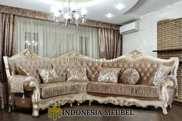 Sofa Sudut Mewah Klasik Ukiran Jepara Elegant Living Room MJ-61