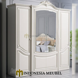 Lemari Baju Mewah Minimalis White Camonic Luxury Crown Carfted MJ-145